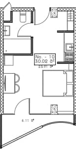 სტუდიო, 30 მ², სართული 6