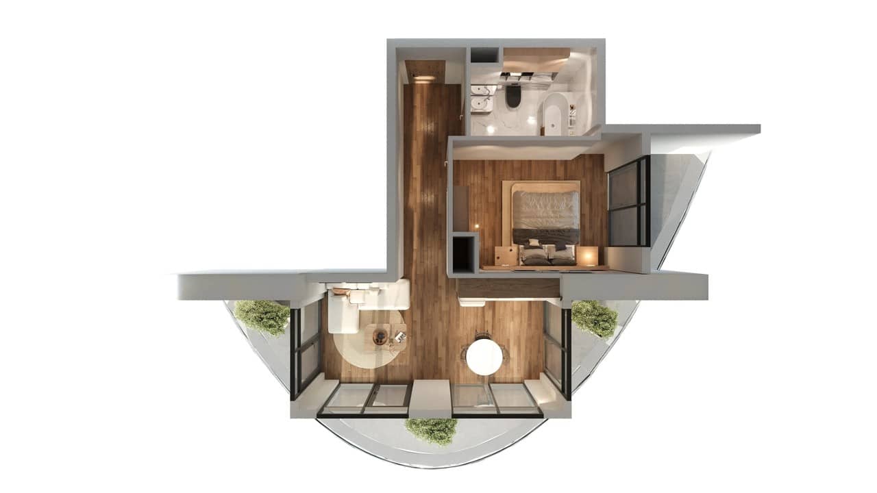 一居室, 66.6 m²