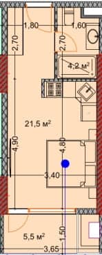 {{roomApartmentOrStudio}}, 31.3 მ², 27 სართული, OKTO Art House ბათუმში