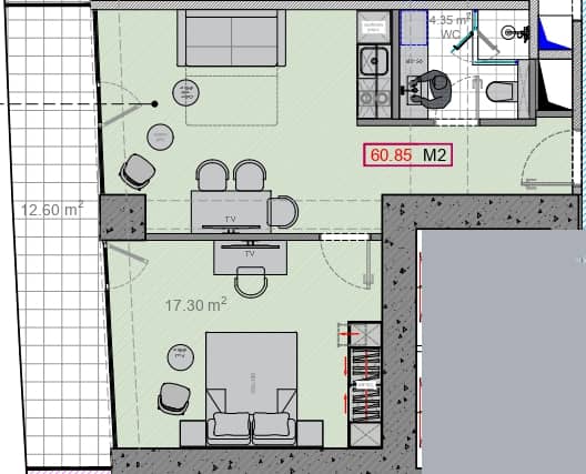 {{roomApartmentOrStudio}}, 60.85 მ², 47 სართული, Alliance Centropolis ბათუმში