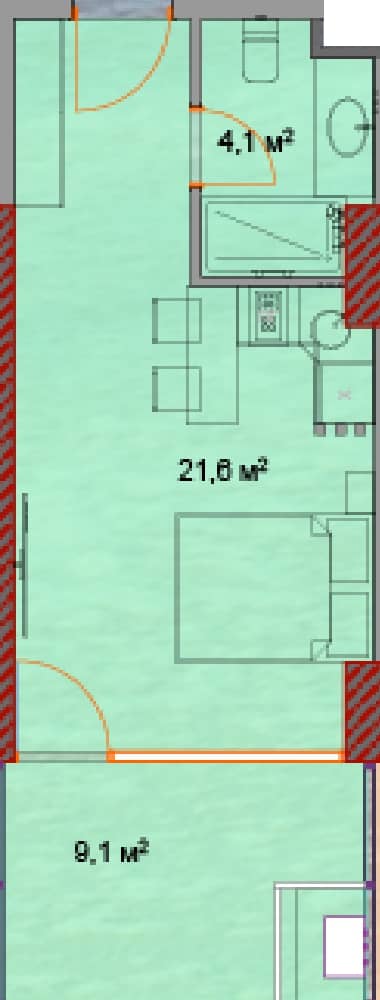 Студия, 35.6 м², этаж 8