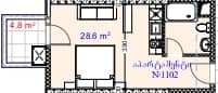 {{roomApartmentOrStudio}}, 33.4 m², 11 floor, Aquapark Residence in Batumi