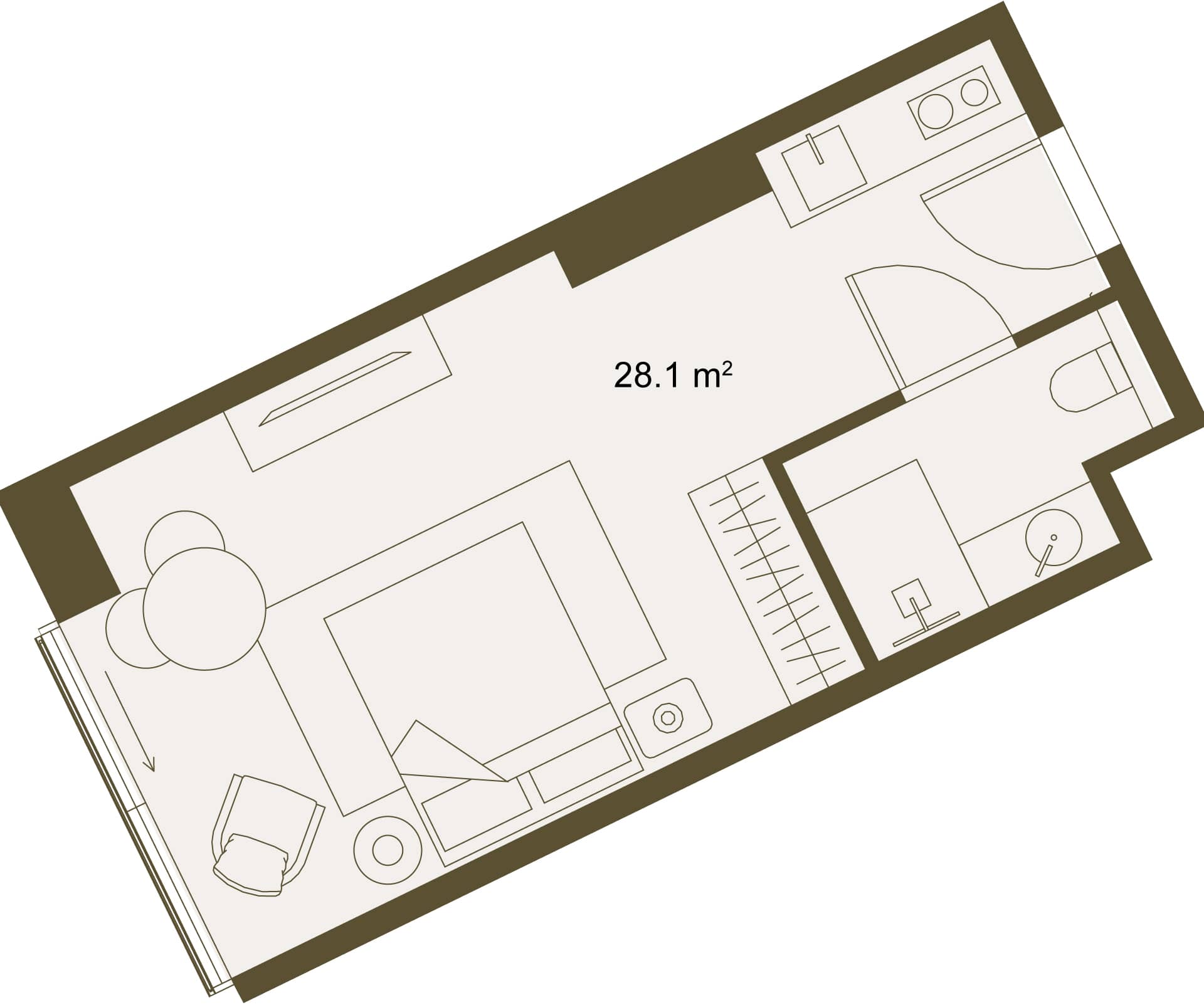 {{roomApartmentOrStudio}}, 28.1 მ², 5 სართული, NEXT GARDENS ბათუმში