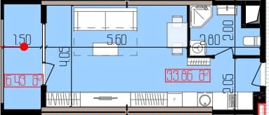 {{roomApartmentOrStudio}}, 40.29 м², 27 этаж в ЖК "Intourist Residence"