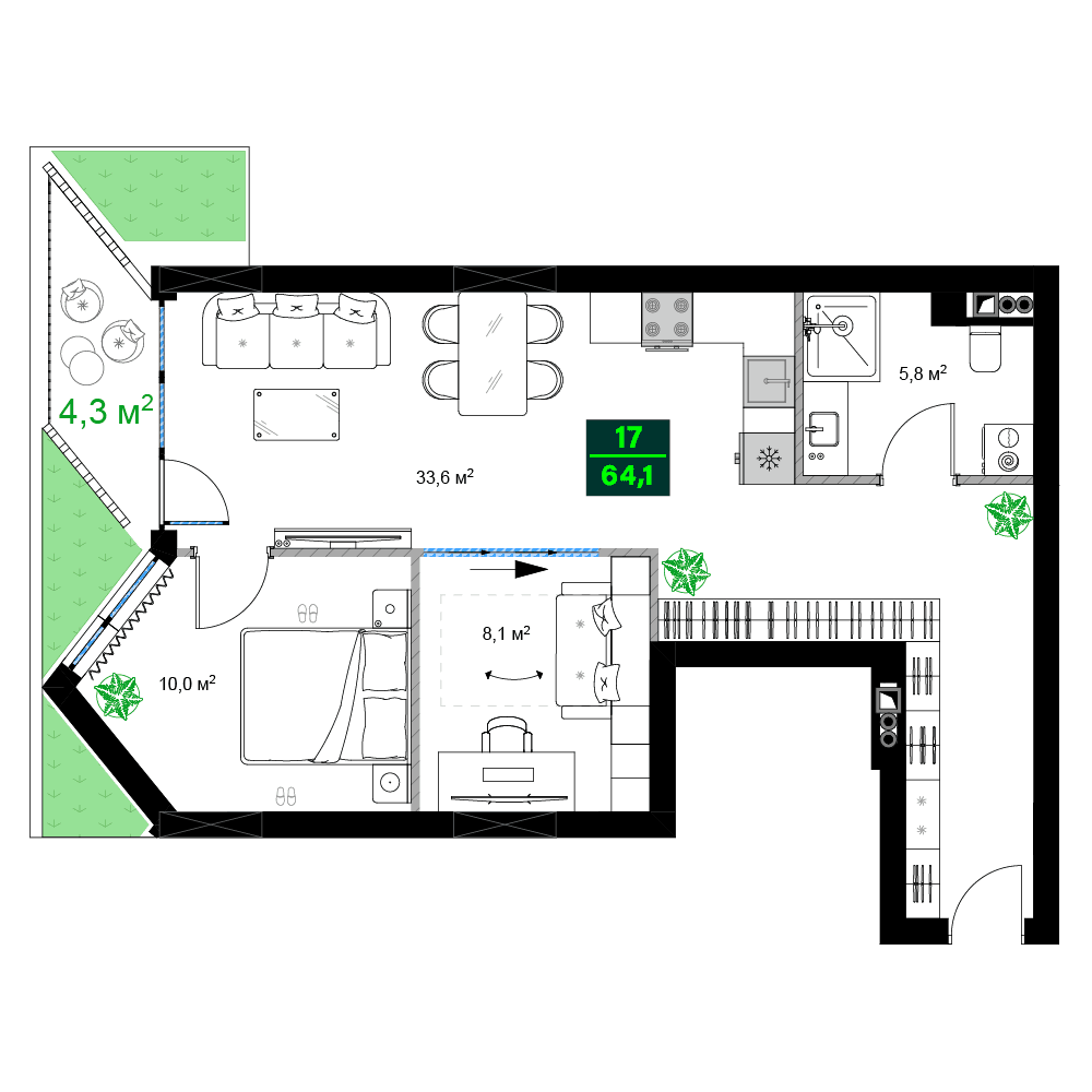 {{roomApartmentOrStudio}}, 64.1 m², 5 floor, SUMMER 365 in Batumi