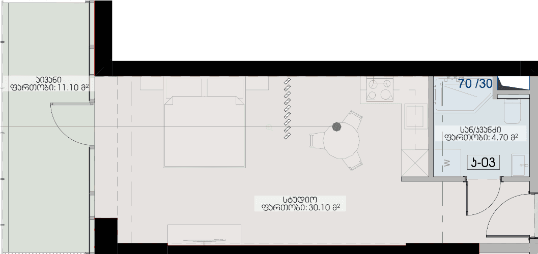 {{roomApartmentOrStudio}}, 45.9 მ², 12 სართული, Geuz Towers ბათუმში