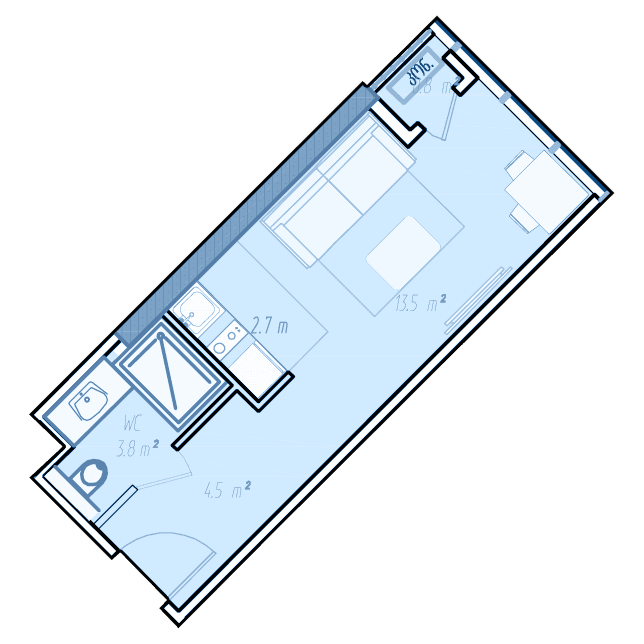 Студия, 26 м², этаж 34