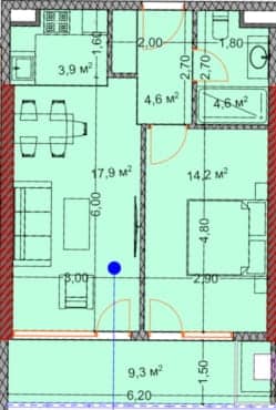 {{roomApartmentOrStudio}}, 54.7 მ², 22 სართული, OKTO Art House ბათუმში