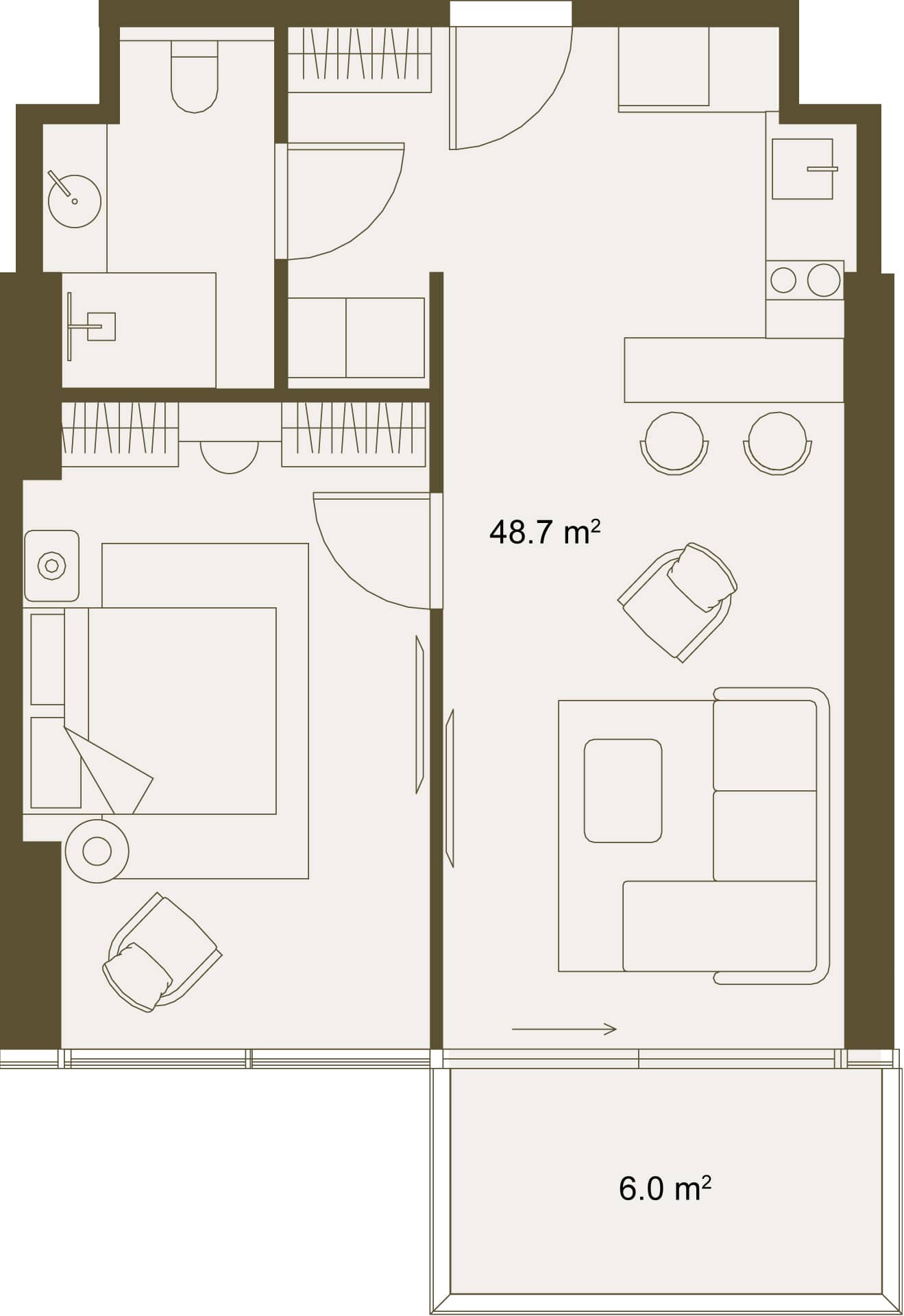 {{roomApartmentOrStudio}}, 54.7 მ², 5 სართული, NEXT GARDENS ბათუმში
