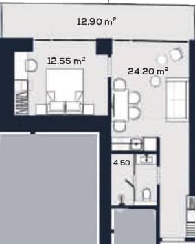 {{roomApartmentOrStudio}}, 54.15 მ², 49 სართული, Alliance Centropolis ბათუმში