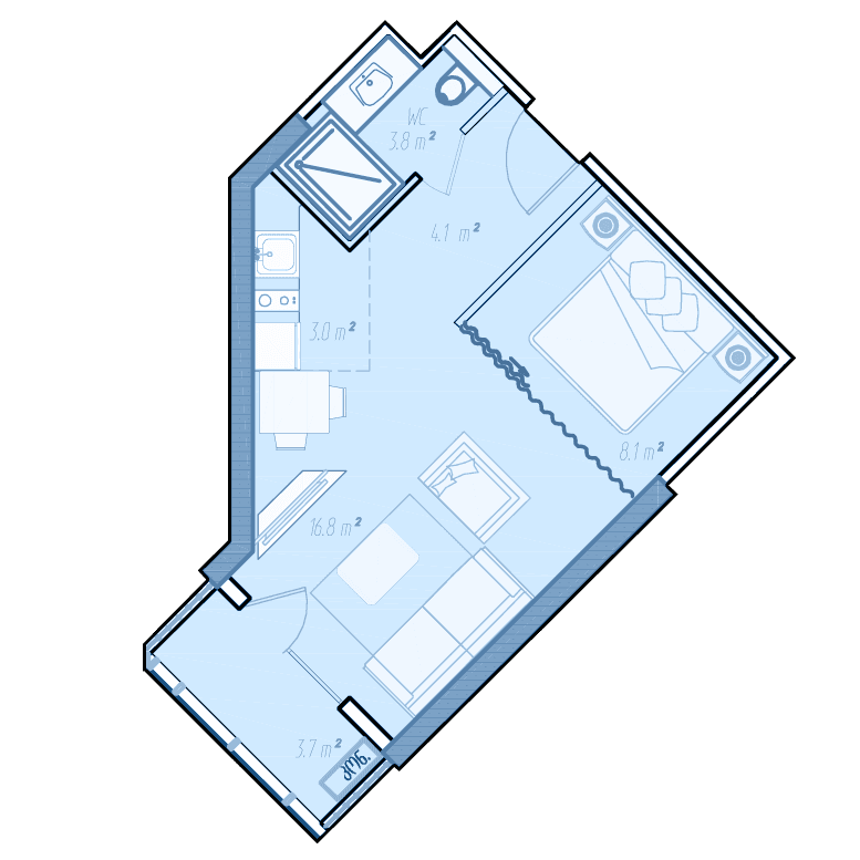 1-room, 40.9 m², Floor 36