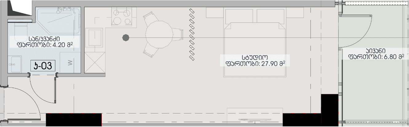 {{roomApartmentOrStudio}}, 38.9 მ², 31 სართული, Geuz Towers ბათუმში