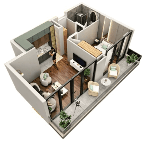 1-room, 50.5 m², Floor 6