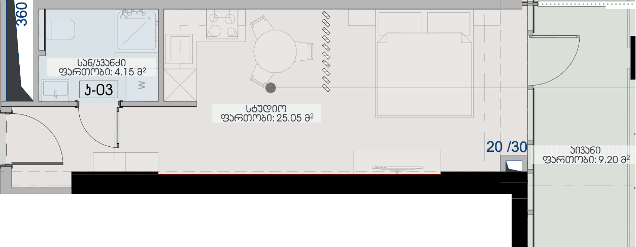 {{roomApartmentOrStudio}}, 38.4 მ², 26 სართული, Geuz Towers ბათუმში