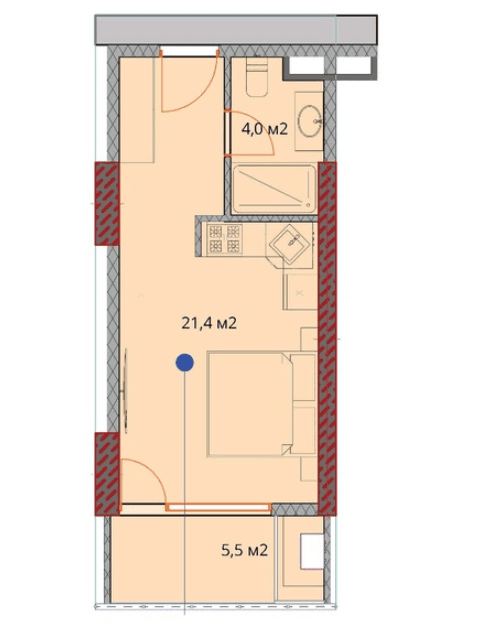 {{roomApartmentOrStudio}}, 31.3 მ², 21 სართული, OKTO Art House ბათუმში