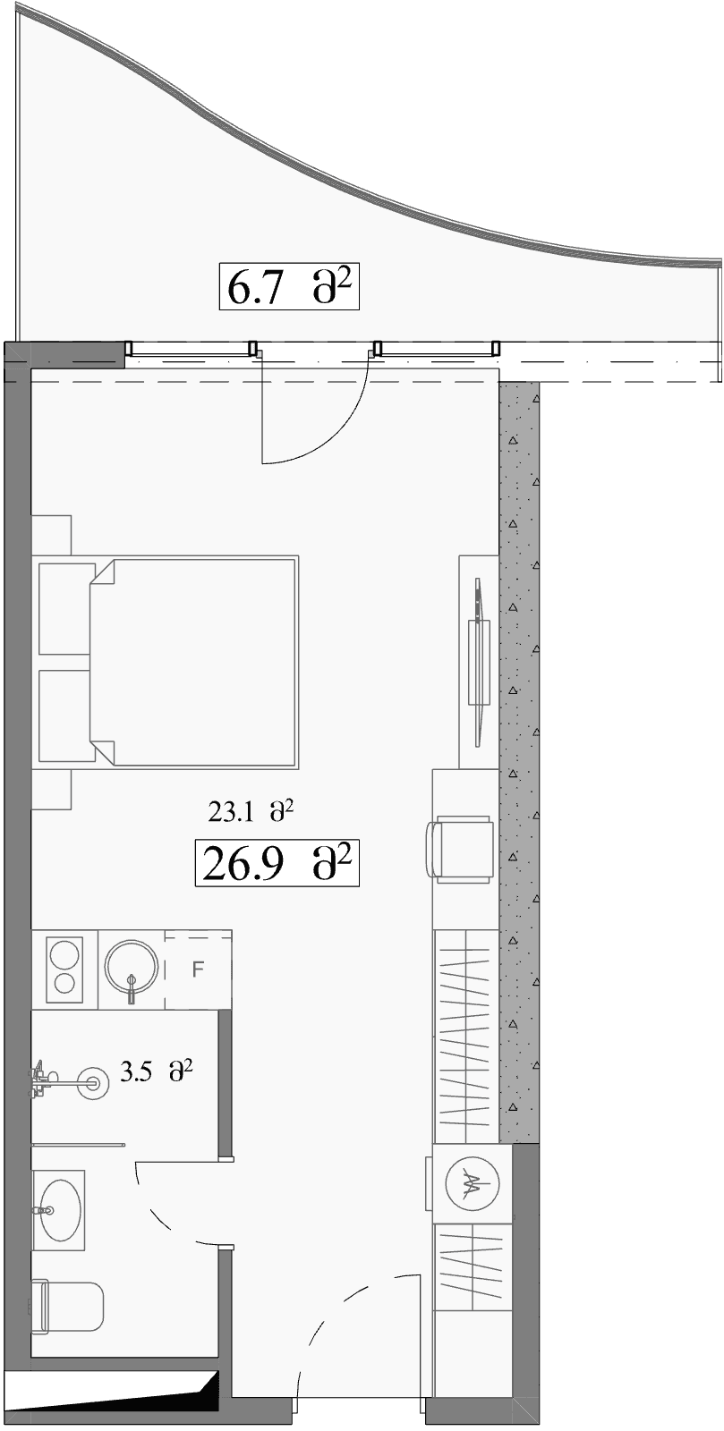 Studio, 33.6 m²