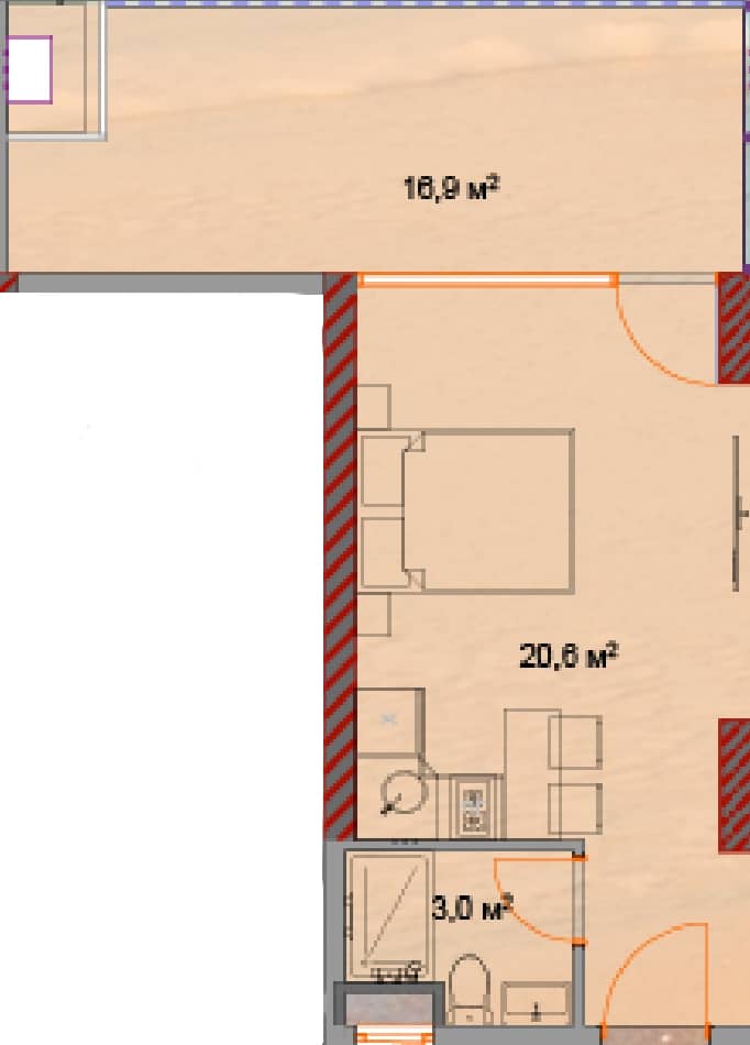 Studio, 41.2 m², Floor 10