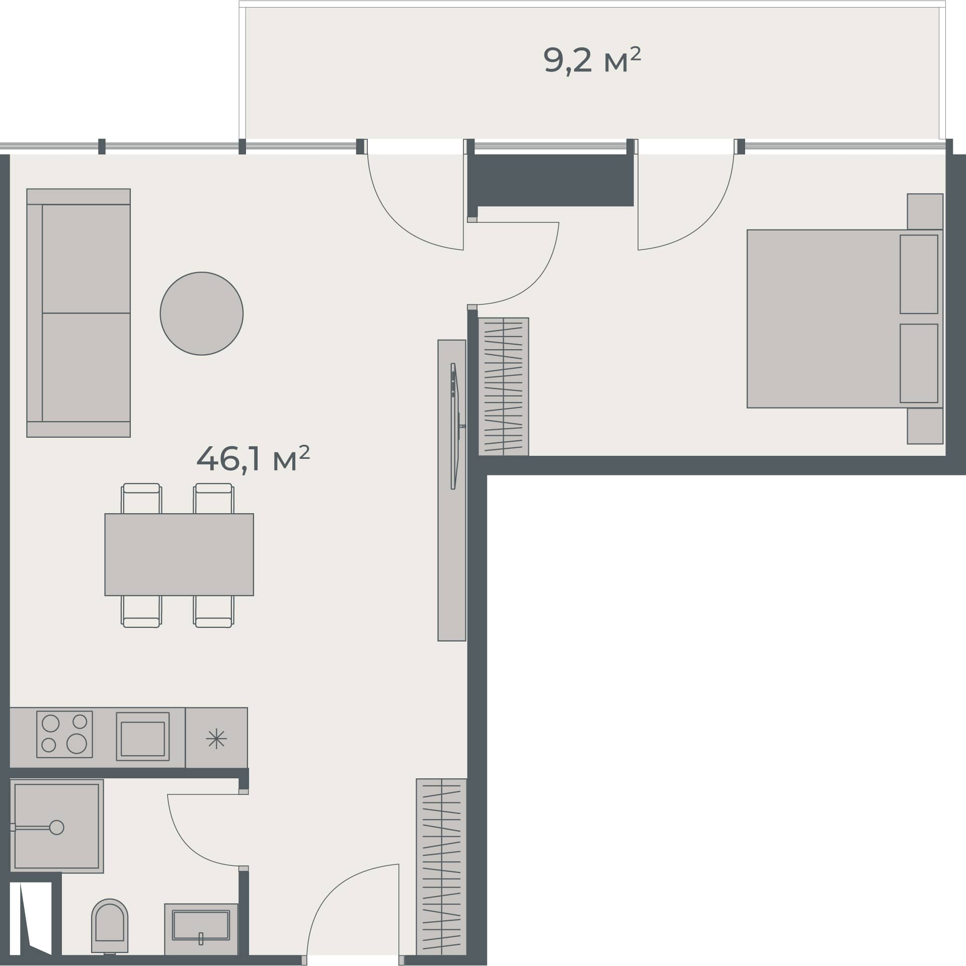 1-комн, 55.3 м², этаж 32