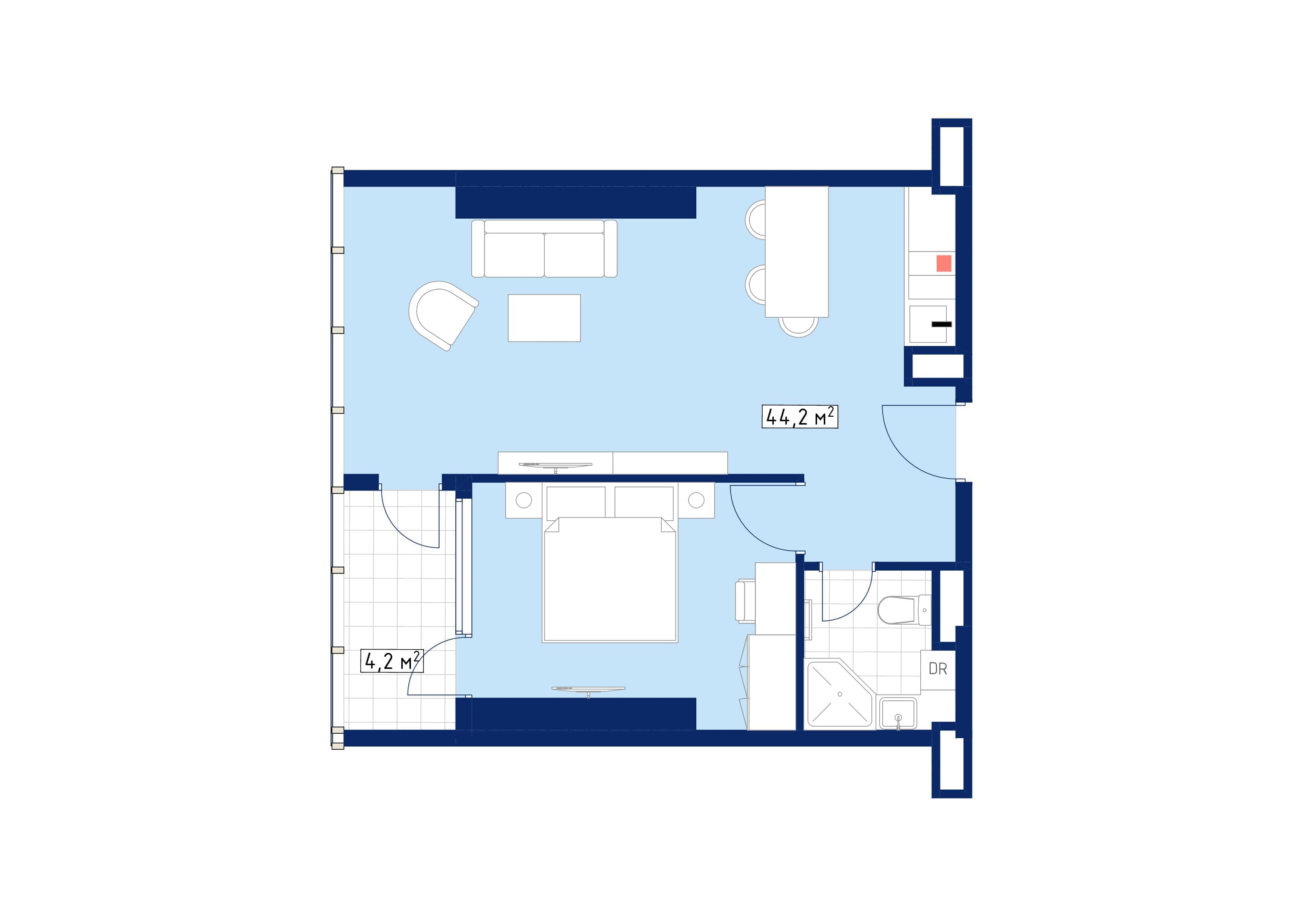 {{roomApartmentOrStudio}}, 46.6 м², 38 этаж в ЖК "Calligraphy Towers"
