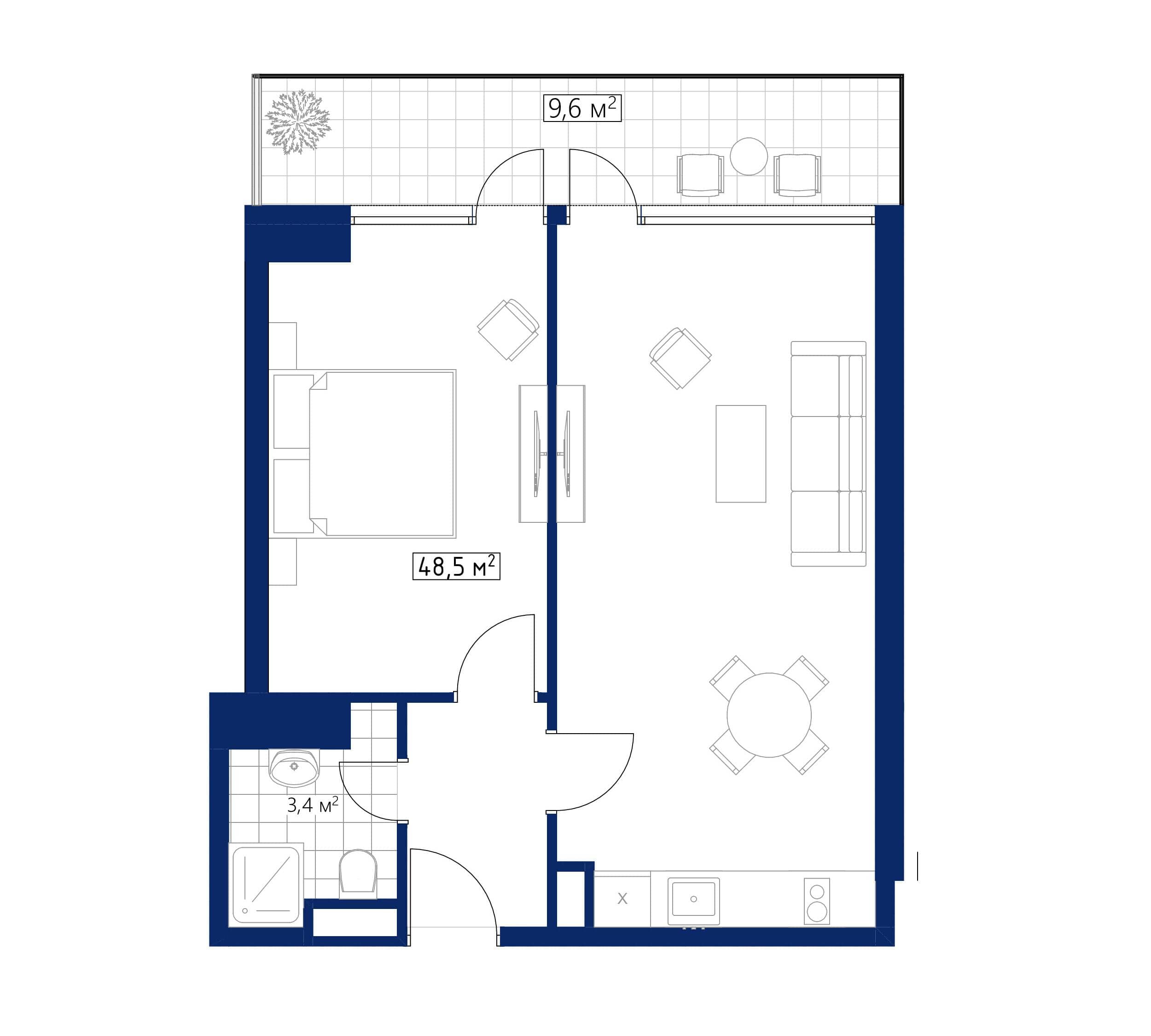 {{roomApartmentOrStudio}}, 58.1 მ², 43 სართული, Calligraphy Towers ბათუმში