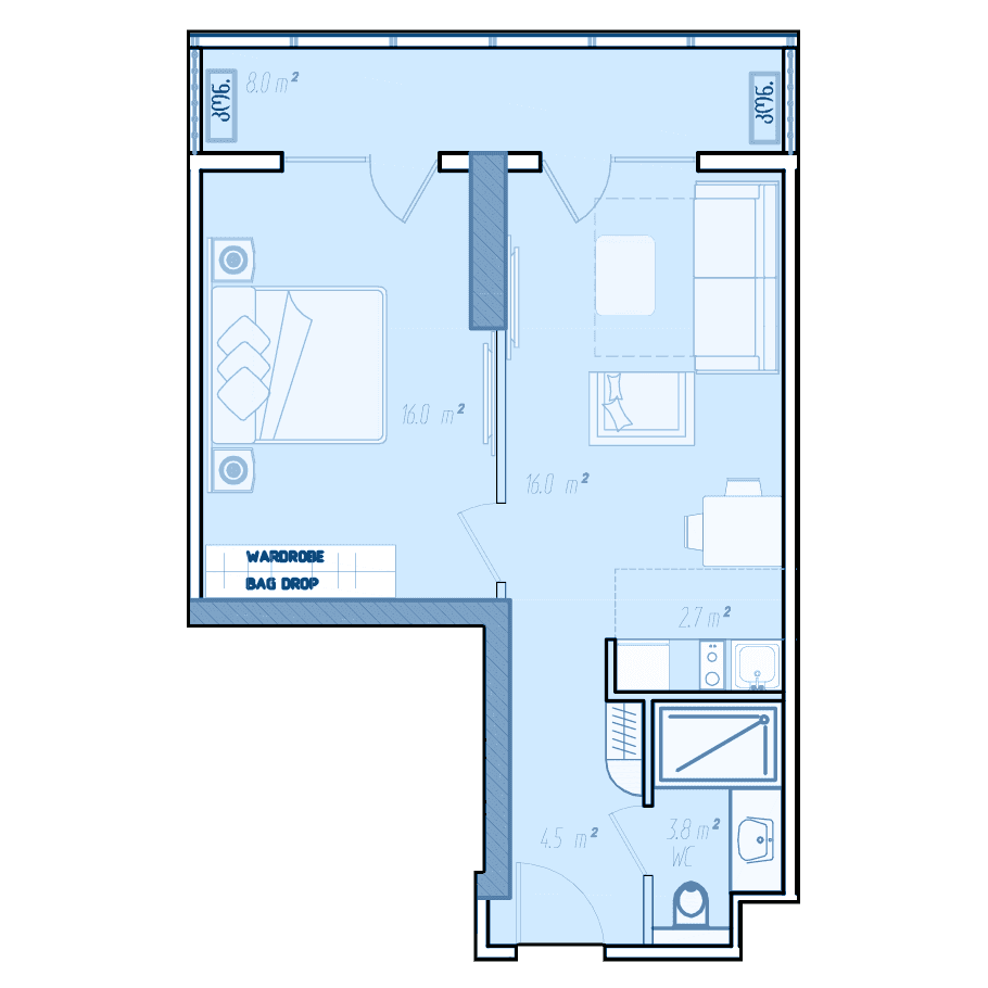 {{roomApartmentOrStudio}}, 53.6 м², 27 этаж в ЖК "BlueSky Tower"