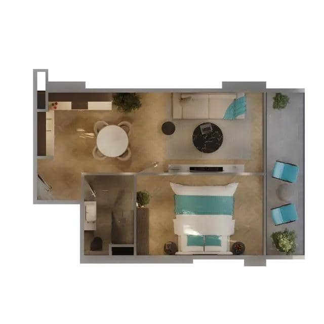 1-room, 53 m²