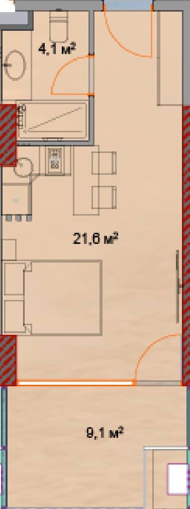 {{roomApartmentOrStudio}}, 35.6 მ², 21 სართული, Horizon Grand Residence ბათუმში