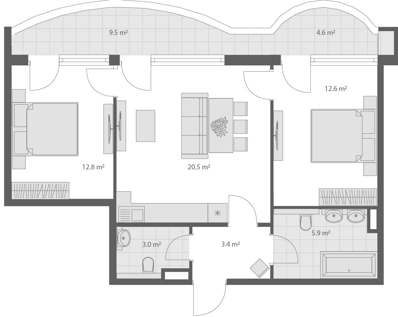 3-bedroom apartment, 72.3 m², 2 floor, Wyndham Grand Family Club in Batumi
