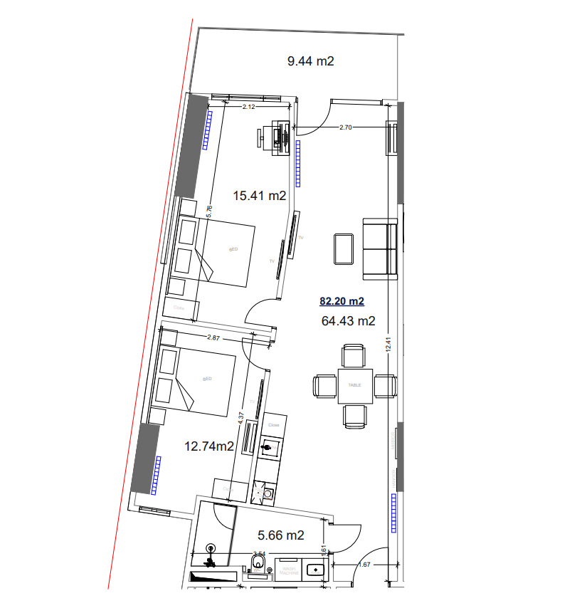 2-room, 82.2 m²