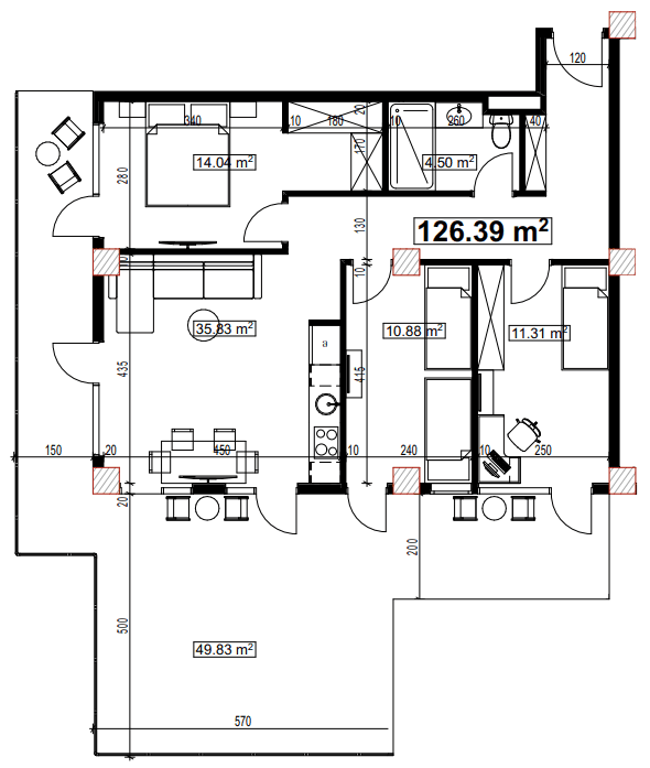 3-комн, 126.4 м², этаж 2