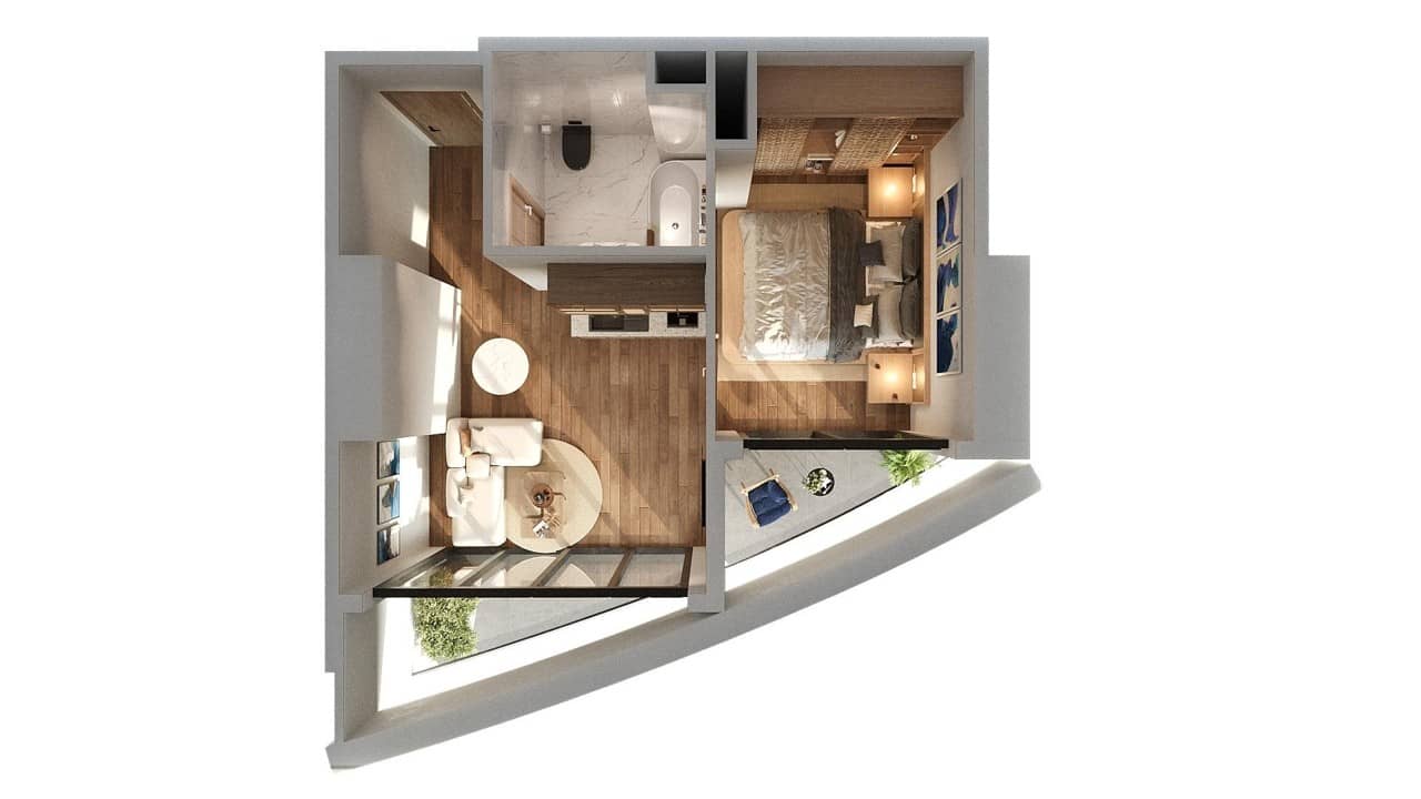 一居室, 38.4 m²