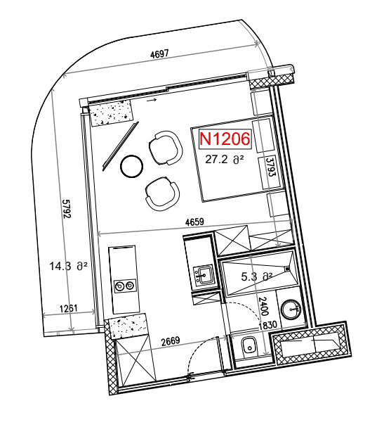 {{roomApartmentOrStudio}}, 46.8 м², 12 этаж в ЖК "Next Collection"