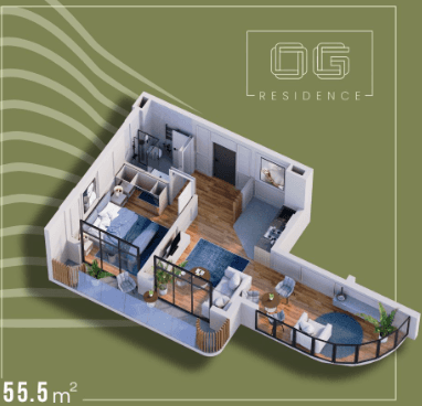 1-room, 55.5 m², Floor 4