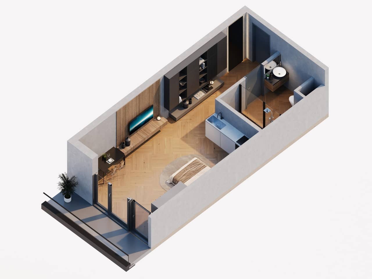 Студия, 43.9 м²