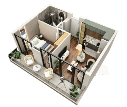 {{roomApartmentOrStudio}}, 49.4 მ², 3 სართული, Tekto Rakurs ბათუმში