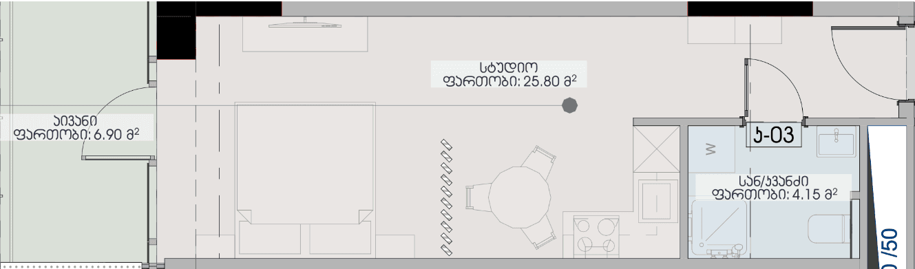 სტუდიო, 36.9 მ², სართული 37
