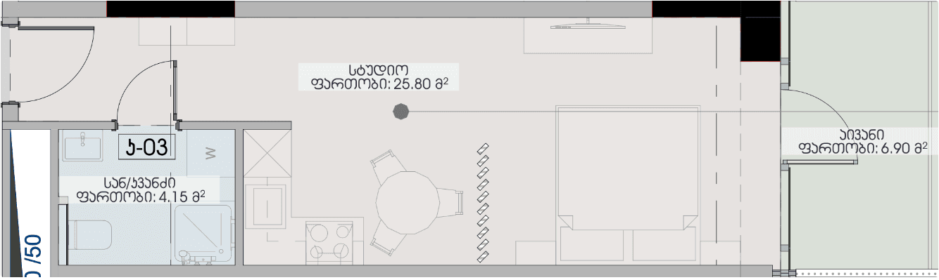 {{roomApartmentOrStudio}}, 36.85 m², 15 floor, Geuz Towers in Batumi