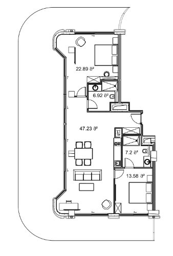 2-room, 195.9 m², Floor 14