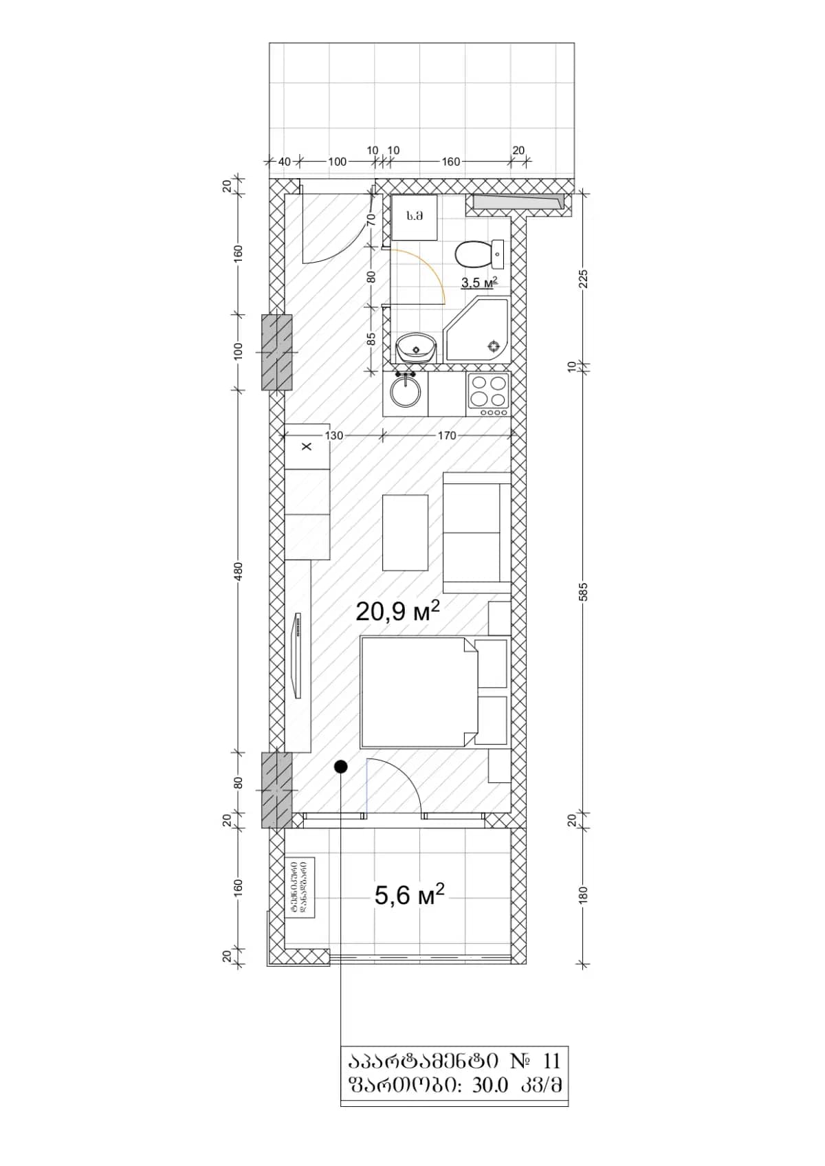 {{roomApartmentOrStudio}}, 30 მ², 9 სართული, Black Sea Line Residence ბათუმში