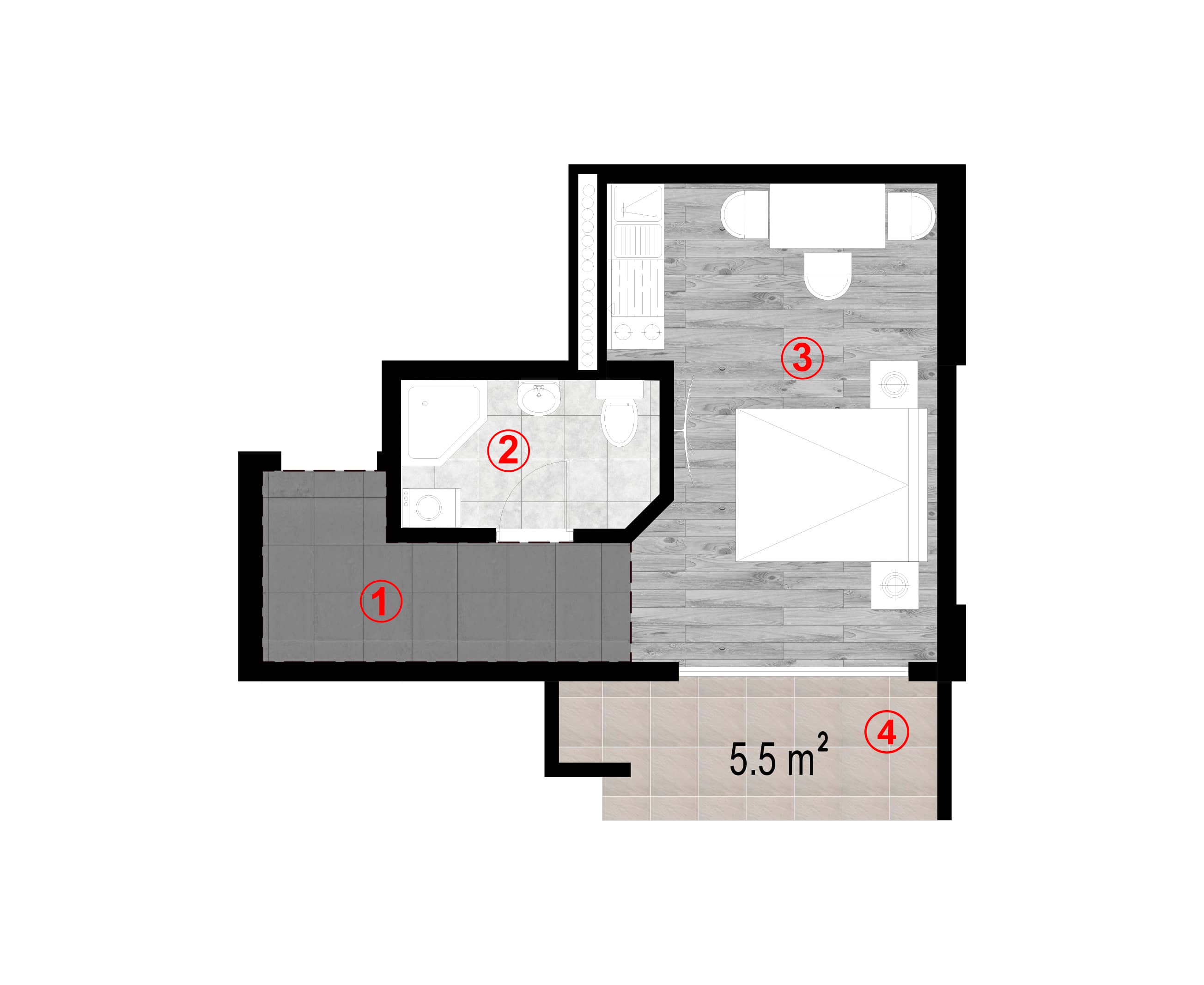 Студия, 32 м², этаж 3