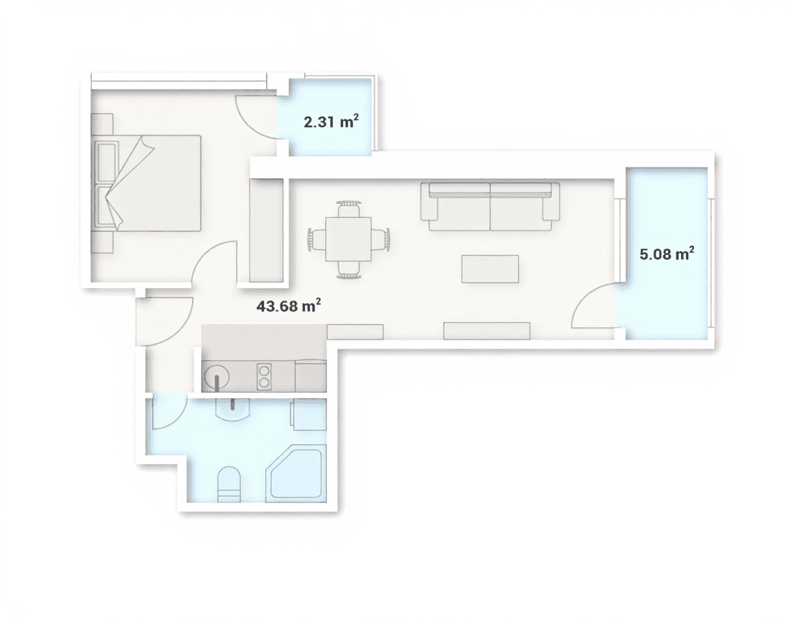 两居室, 51.1 m²