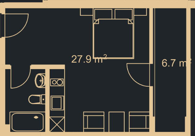 1-room, 48.8 m², Floor 11
