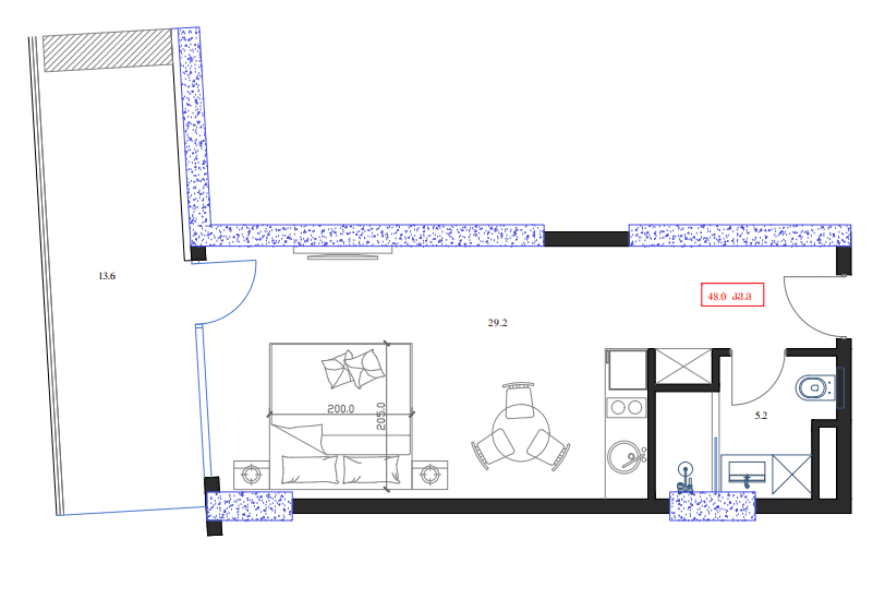 {{roomApartmentOrStudio}}, 48 m², 16 floor, Marina Club in Batumi