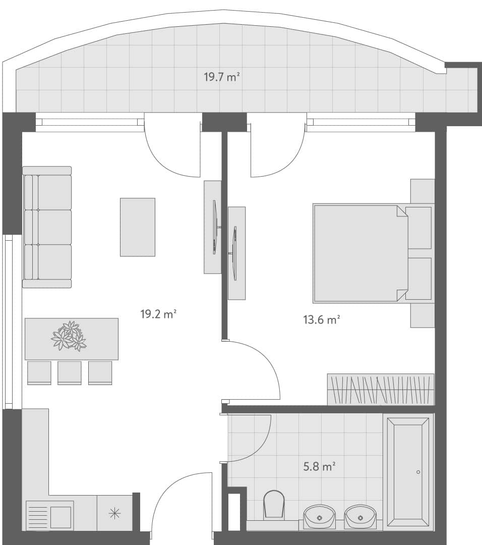 两居室公寓，49.3 m²，1 楼，Wyndham Grand Family Club