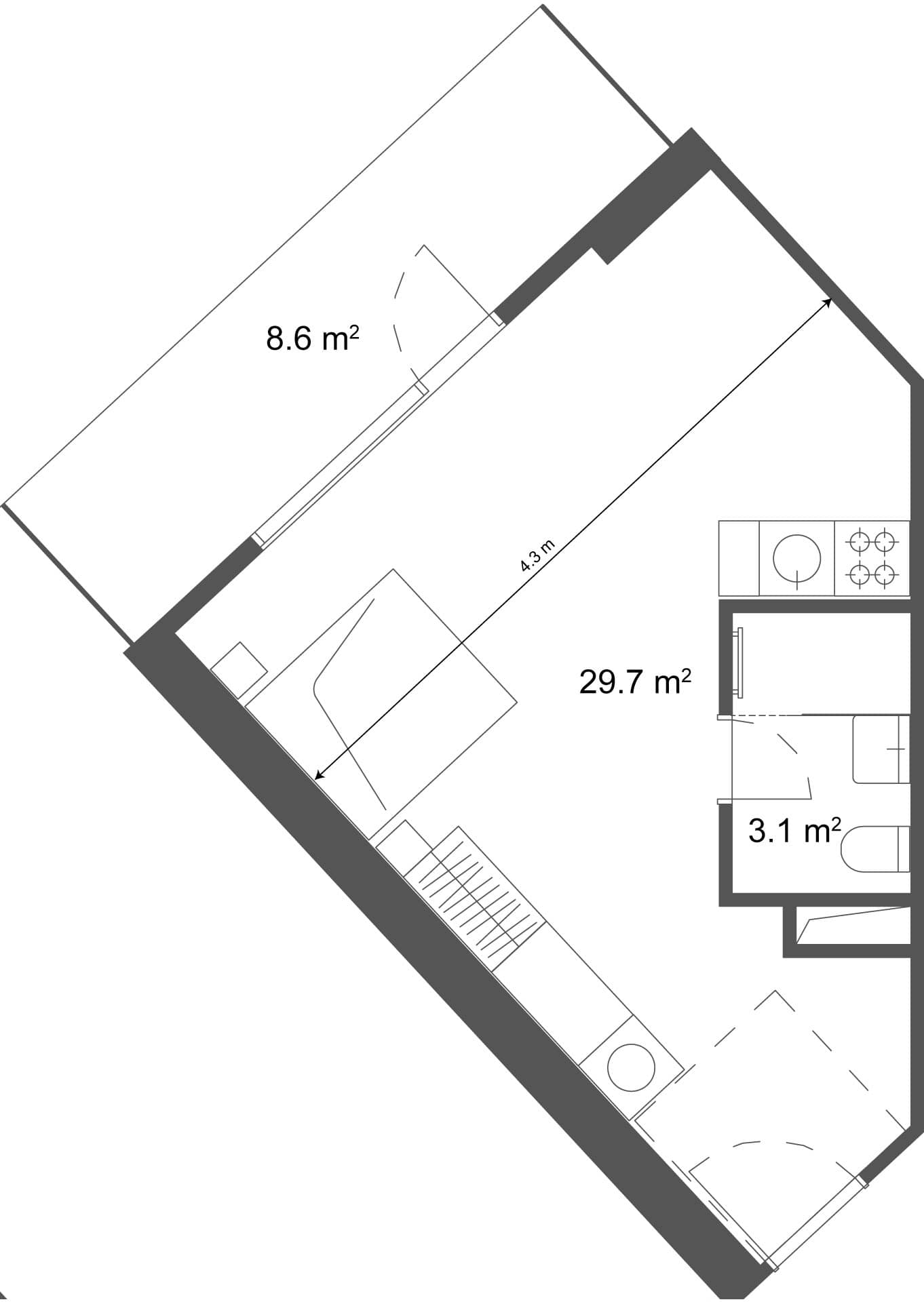 Студия, 38.3 м², этаж 39