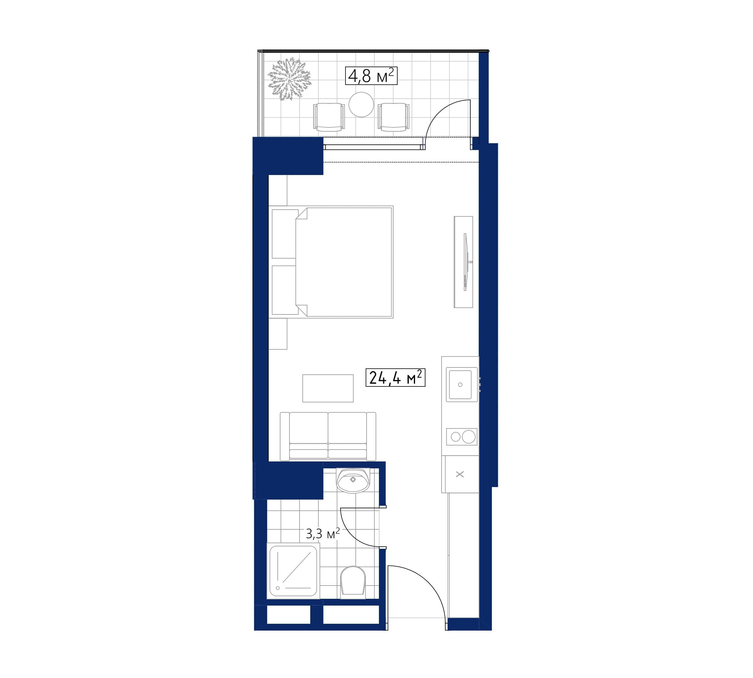 {{roomApartmentOrStudio}}, 29.2 მ², 41 სართული, Calligraphy Towers ბათუმში