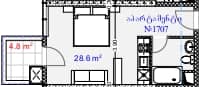 {{roomApartmentOrStudio}}, 33.4 m², 17 floor, Aquapark Residence in Batumi