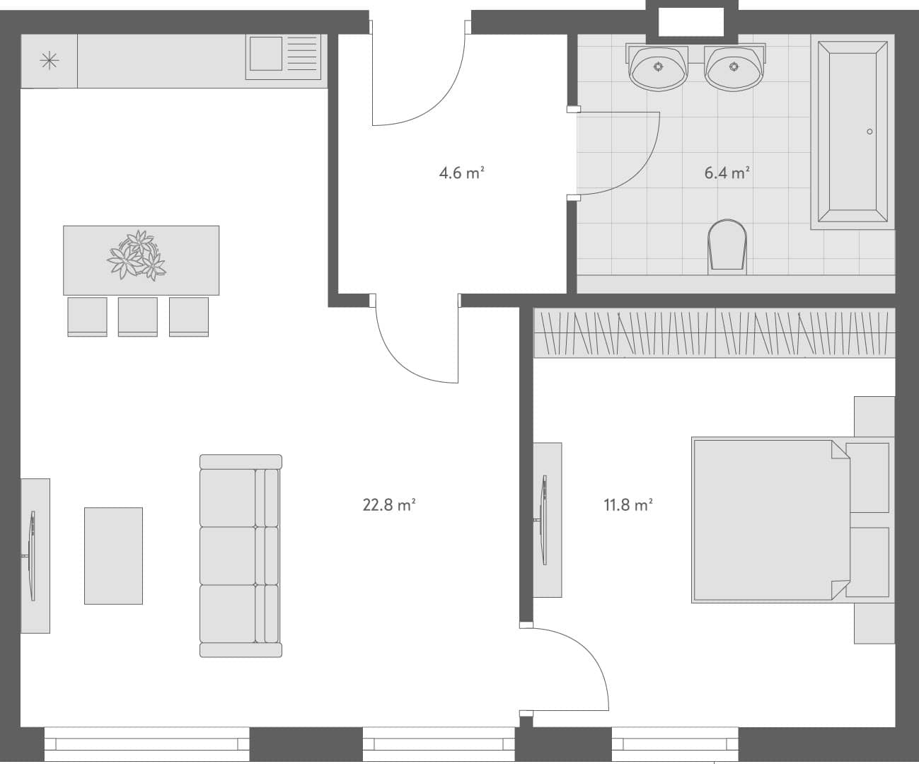 2-комнатная квартира, 47 м², 1 этаж в ЖК "Wyndham Grand Family Club"