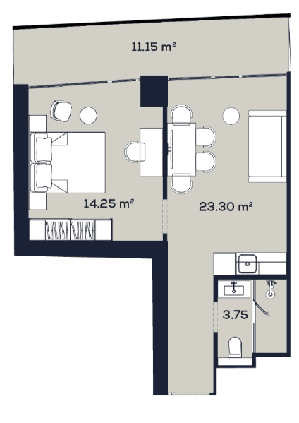 1-room, 52.5 m², Floor 53