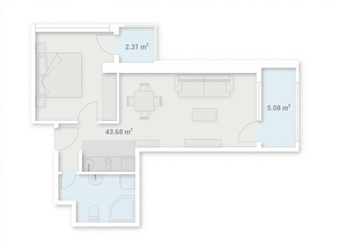 两居室, 51.1 m²
